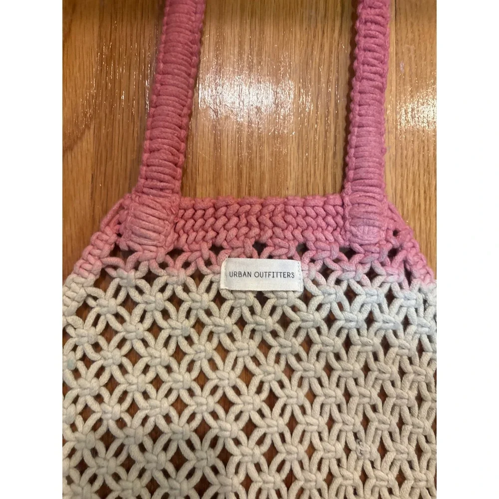 Urban Outfitters Macrame Ombre Tote‎ Bag Pink Purple Teal Cotton Boho Market Bag